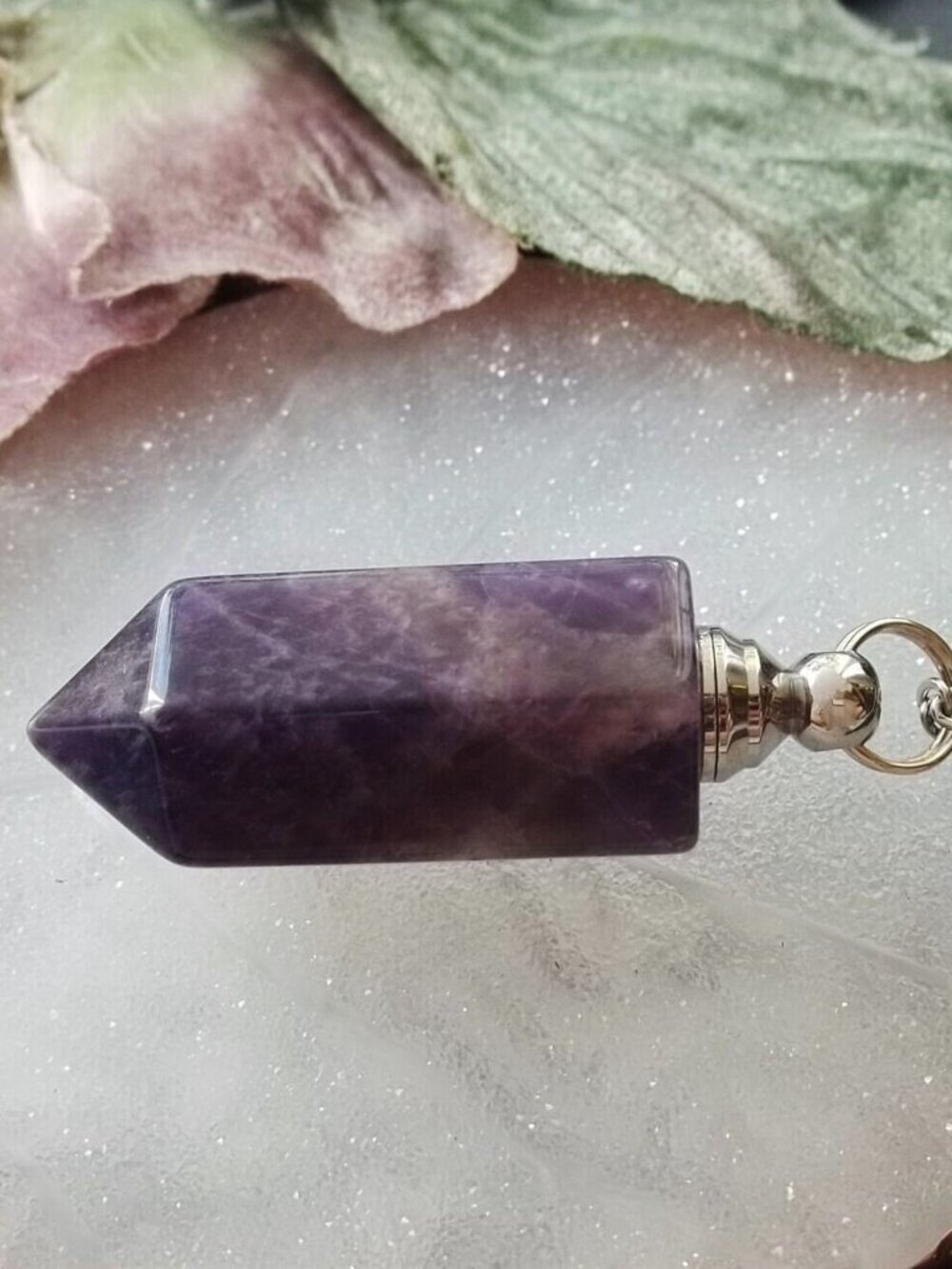 Amethyst Crystal Point Vial Necklace Essential Oil Perfume Diffuser Locket